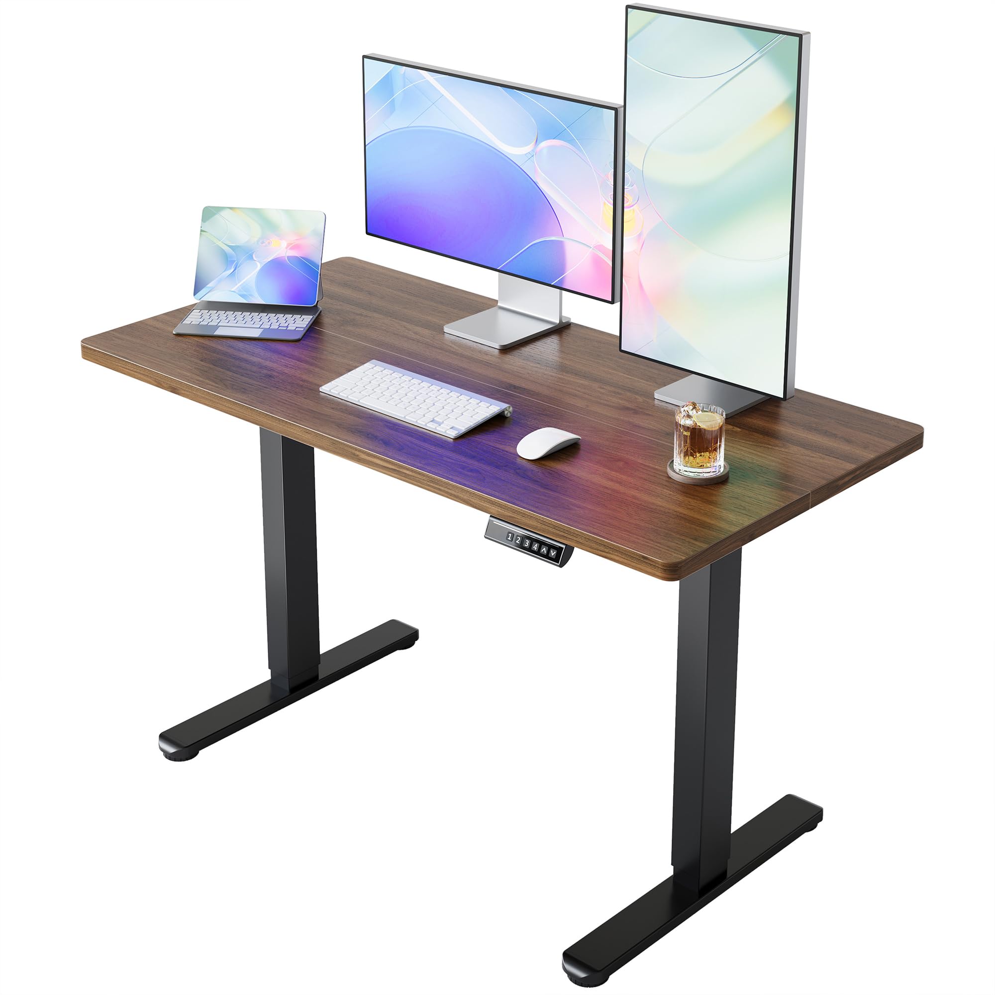 HUANUO 55 x 28 inch Electric Standing Desk Adjustable Height, 4 Memory Height Settings, Sit Stand Up Desk for Home Office & Computer Workstation, Light Walnut - AI-48" X 24"