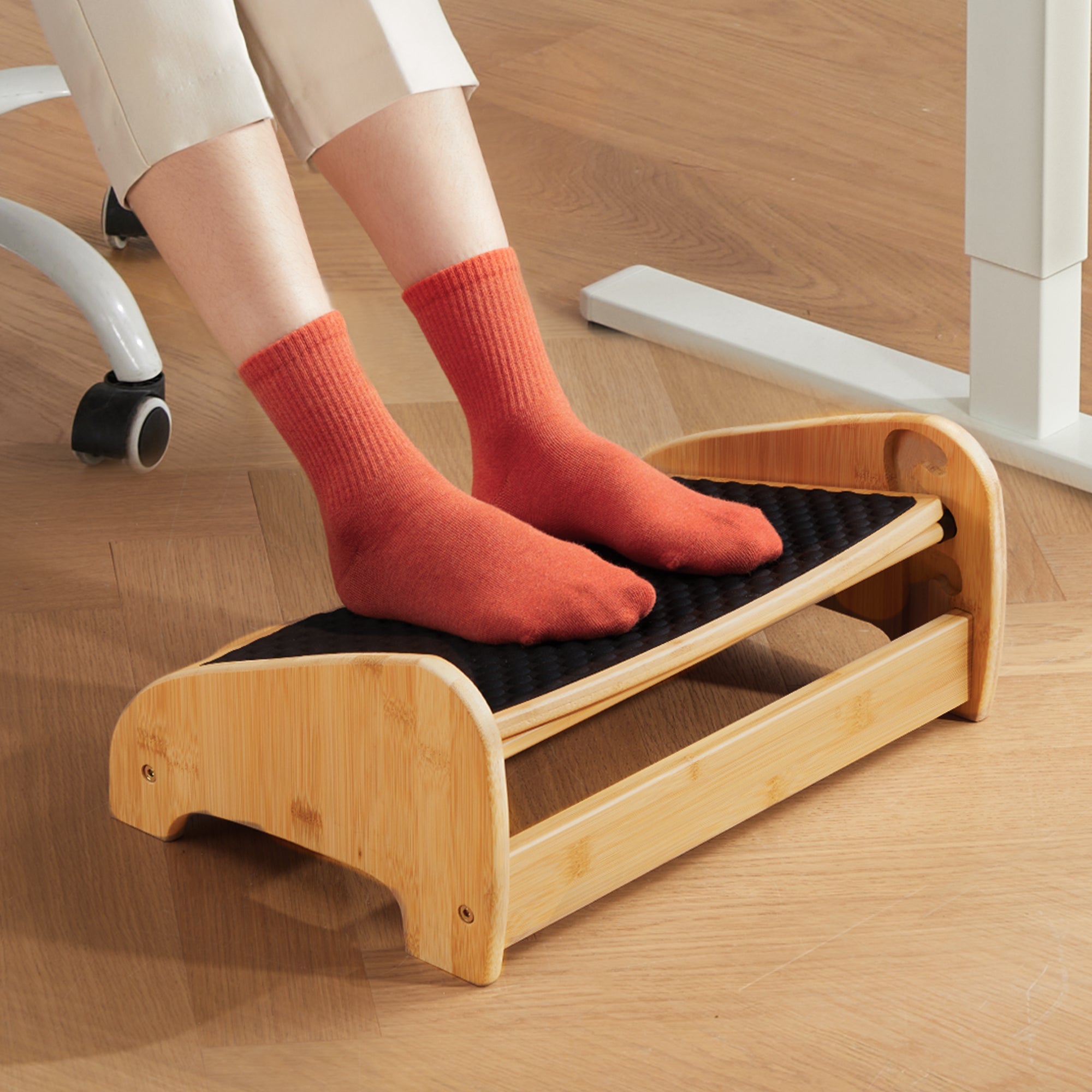 HUANUO Bamboo Under Desk Footrest -