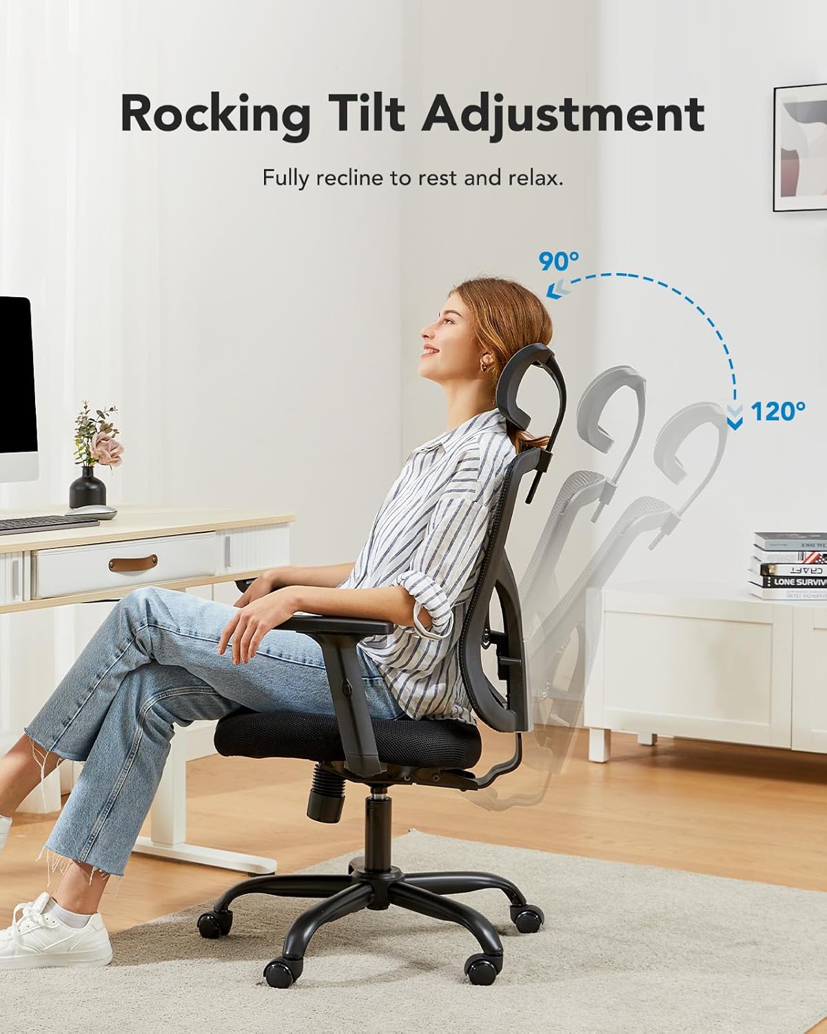 HUANUO Ergonomic Mesh Office Chair with Lumbar Support & Headrest - 
