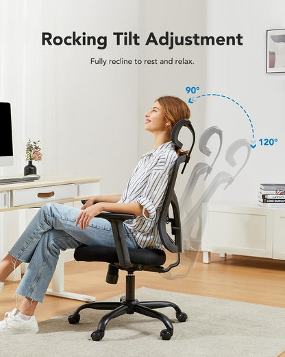 HUANUO Ergonomic Mesh Office Chair with Lumbar Support & Headrest - 