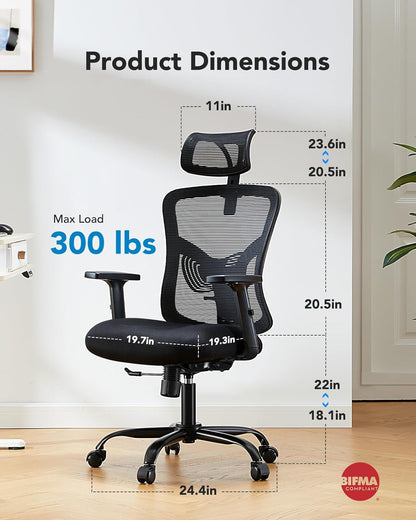 HUANUO Ergonomic Mesh Office Chair with Lumbar Support & Headrest - 