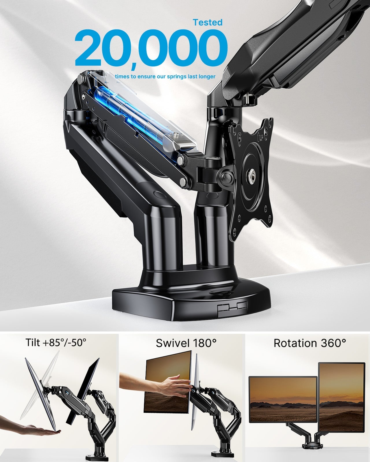 HUANUO HNDS6 Dual Monitor Mount for 13 to 30 Inch Screens - Bundle - 