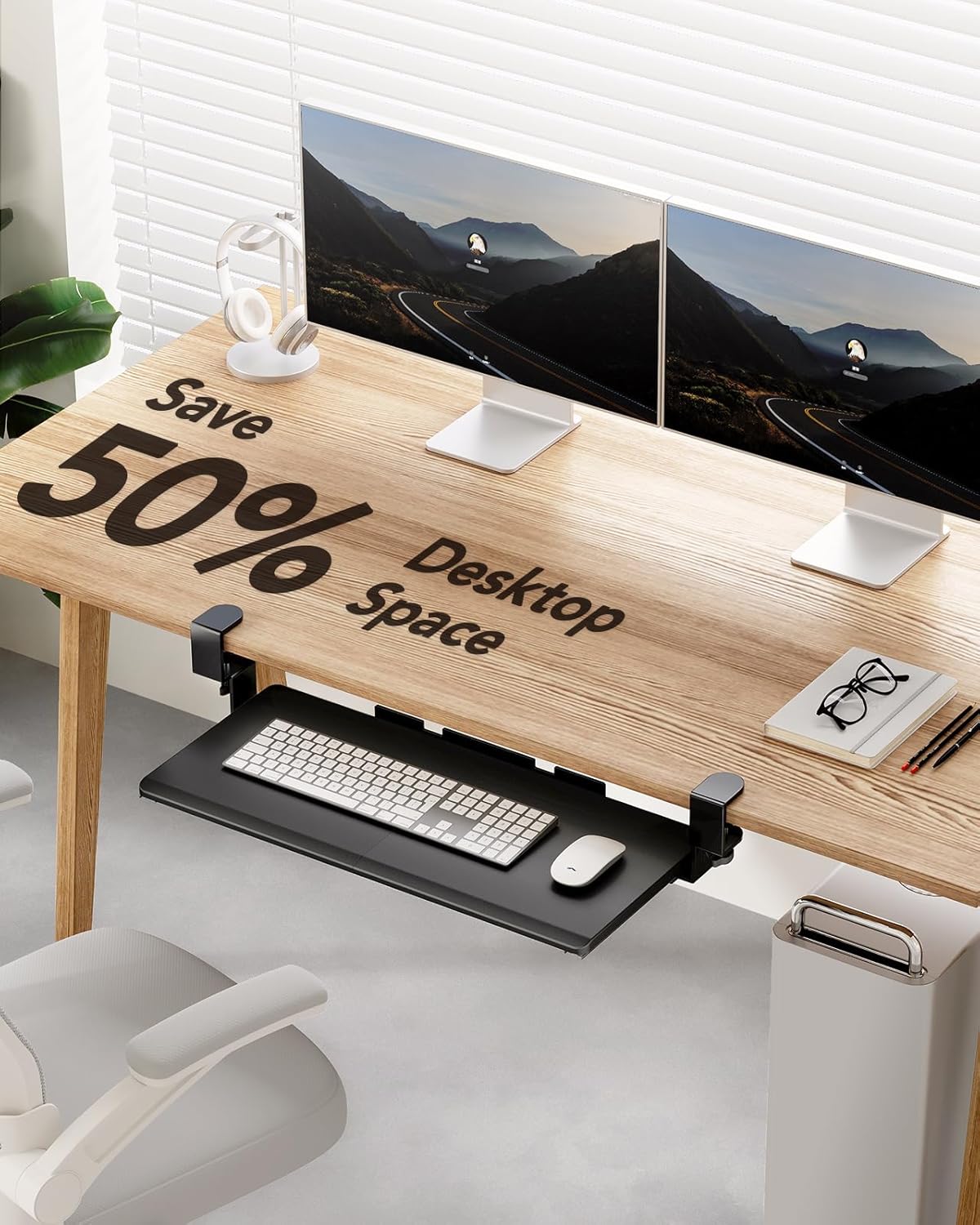 HUANUO Pull - Out Keyboard Tray with Clamp Mount - 26.5" Wide, Black - 