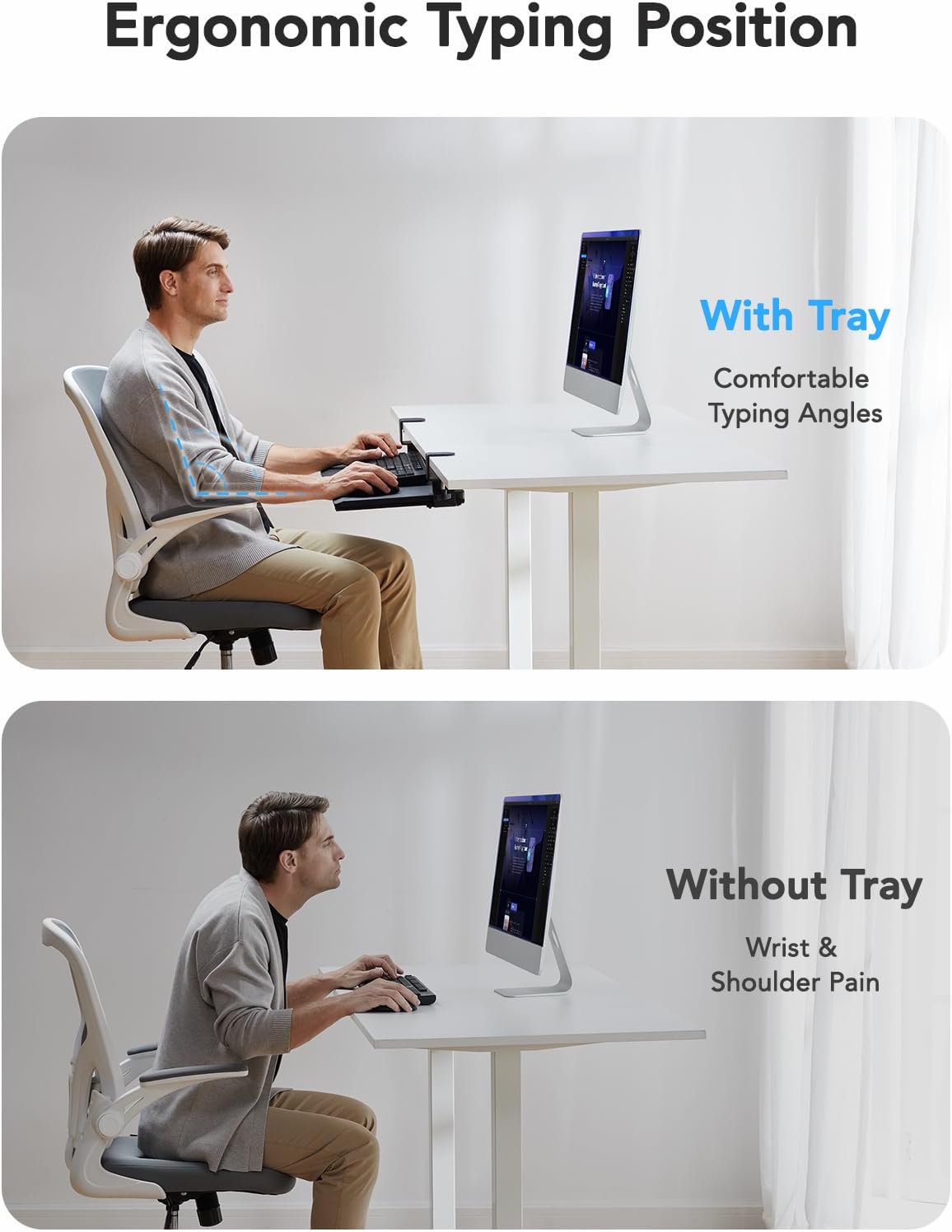 HUANUO Pull - Out Keyboard Tray with Clamp Mount - 26.5" Wide, Black - 