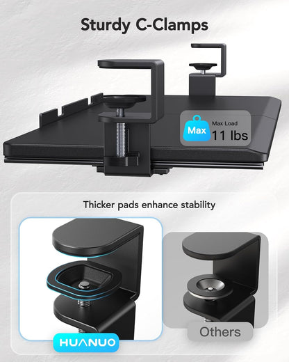 HUANUO Pull - Out Keyboard Tray with Clamp Mount - 26.5" Wide, Black - 