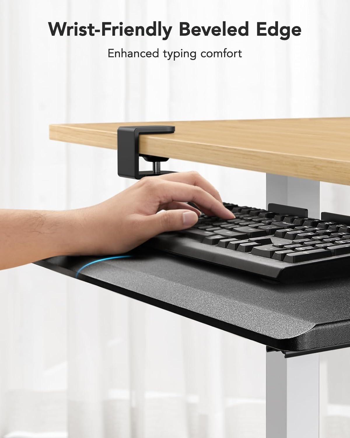 HUANUO Pull - Out Keyboard Tray with Clamp Mount - 26.5" Wide, Black - 