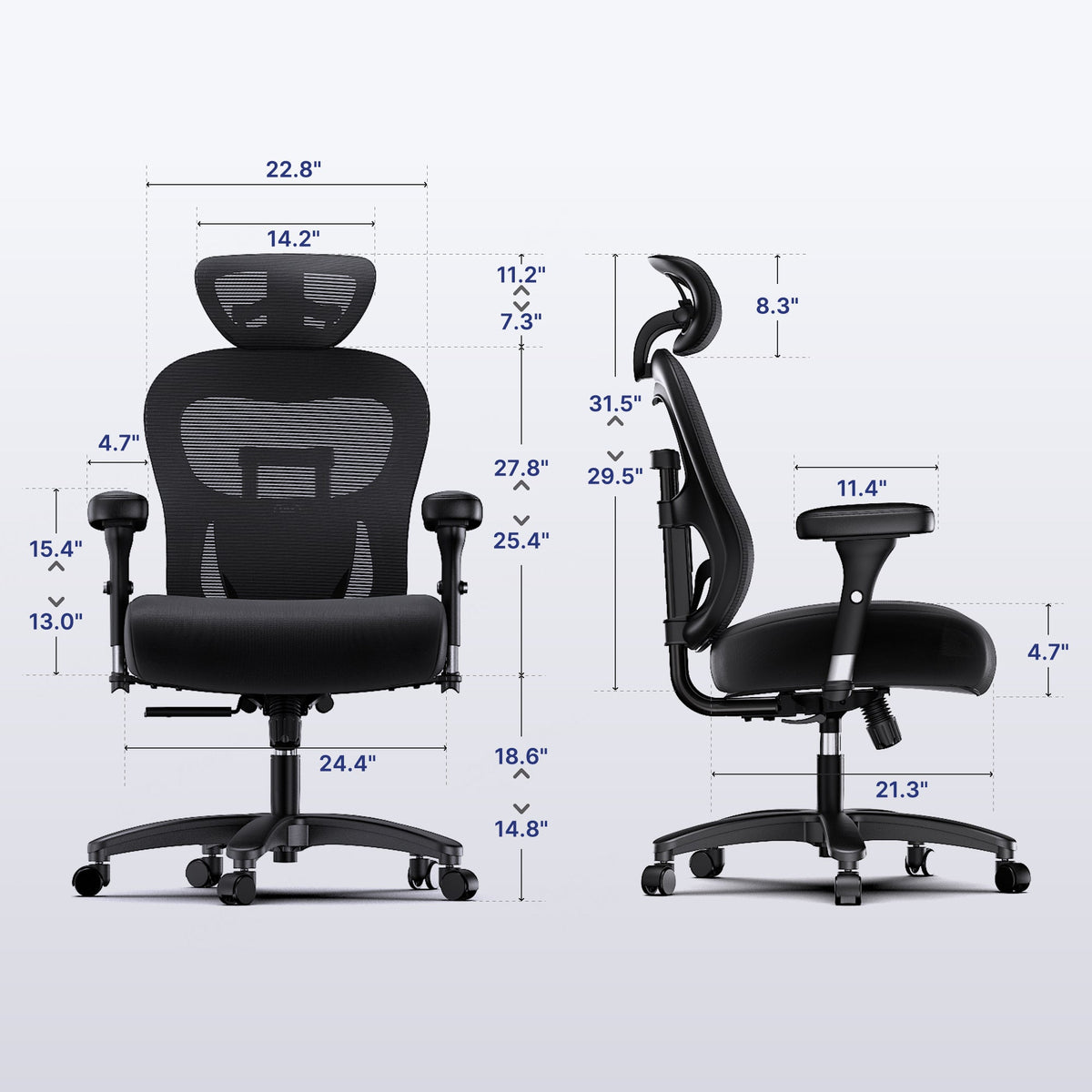 HUANUO XL500 Big & Tall Ergonomic Chair - Black