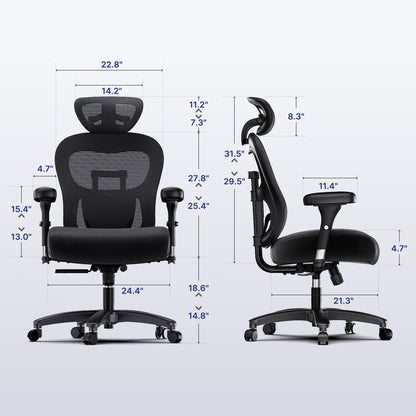 HUANUO XL500 Big & Tall Ergonomic Chair - Black