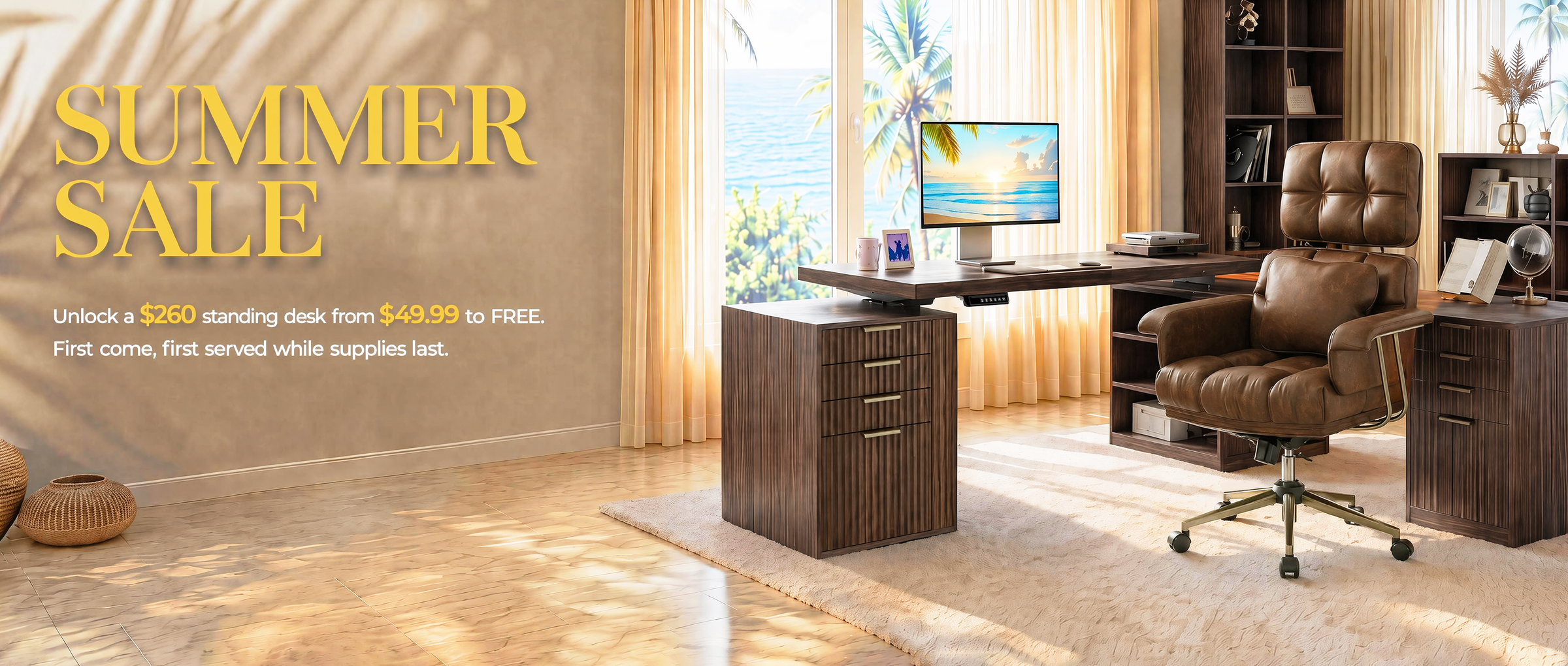 Home office with standing desk and ergonomic chair