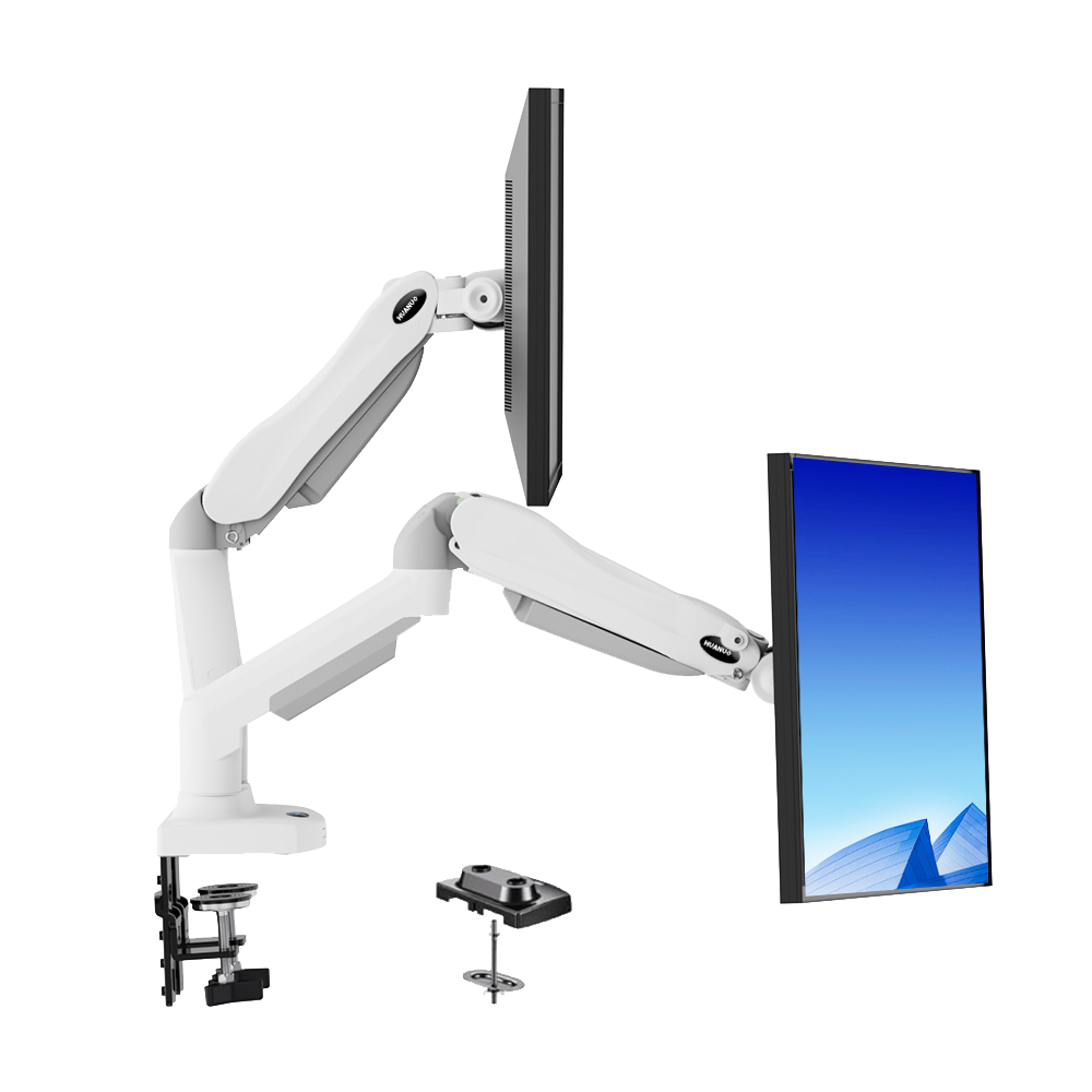 Adjustable arms of HUANUO dual monitor mount for 13 to 30 inch screens.