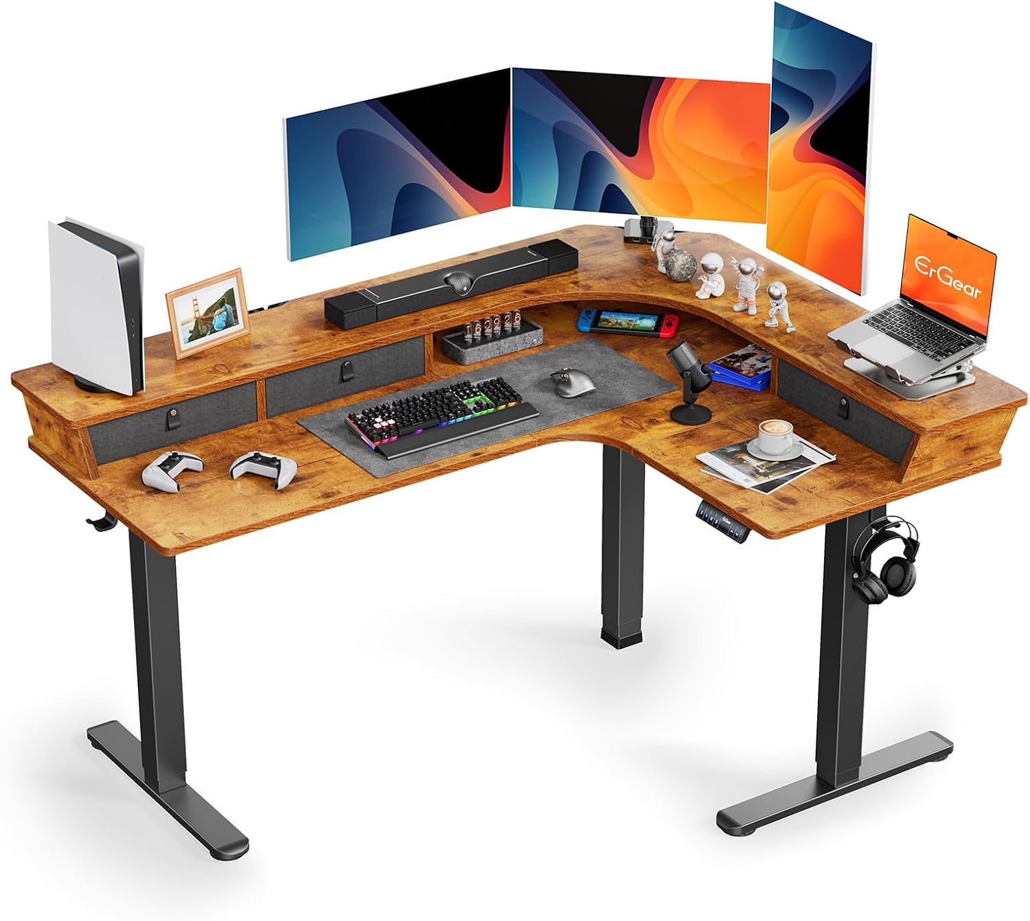 L - shaped Series Standing Desk - Full Side Drawers