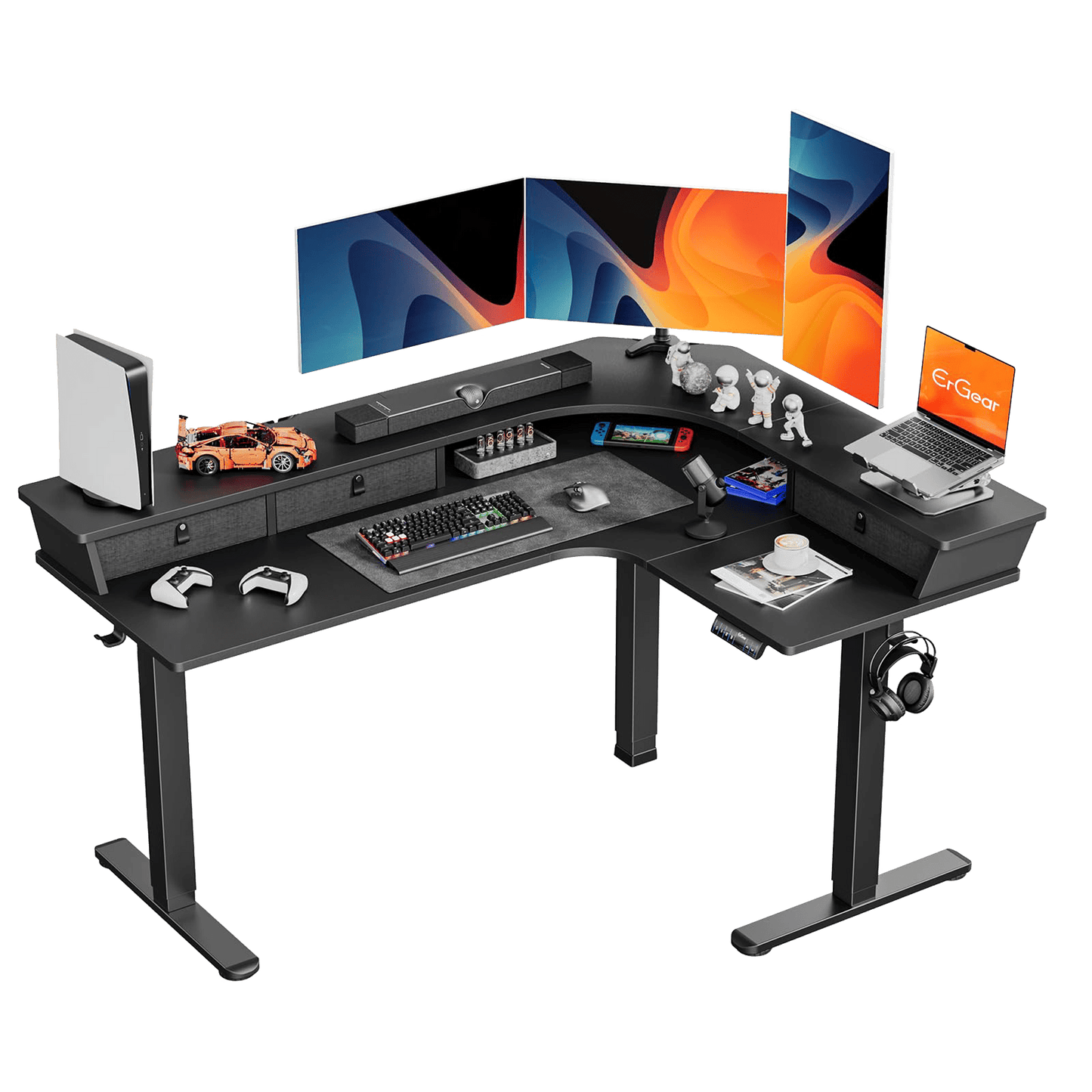 L - shaped Series Standing Desk - Full Side Drawers