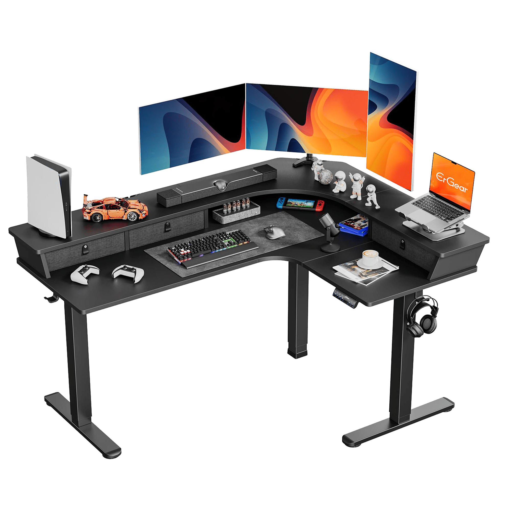 L - shaped Series Standing Desk - Full Side Drawers