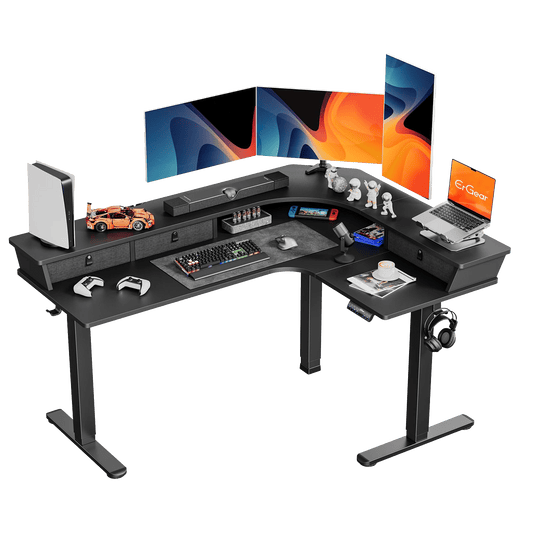 L - shaped Series Standing Desk - Full Side Drawers