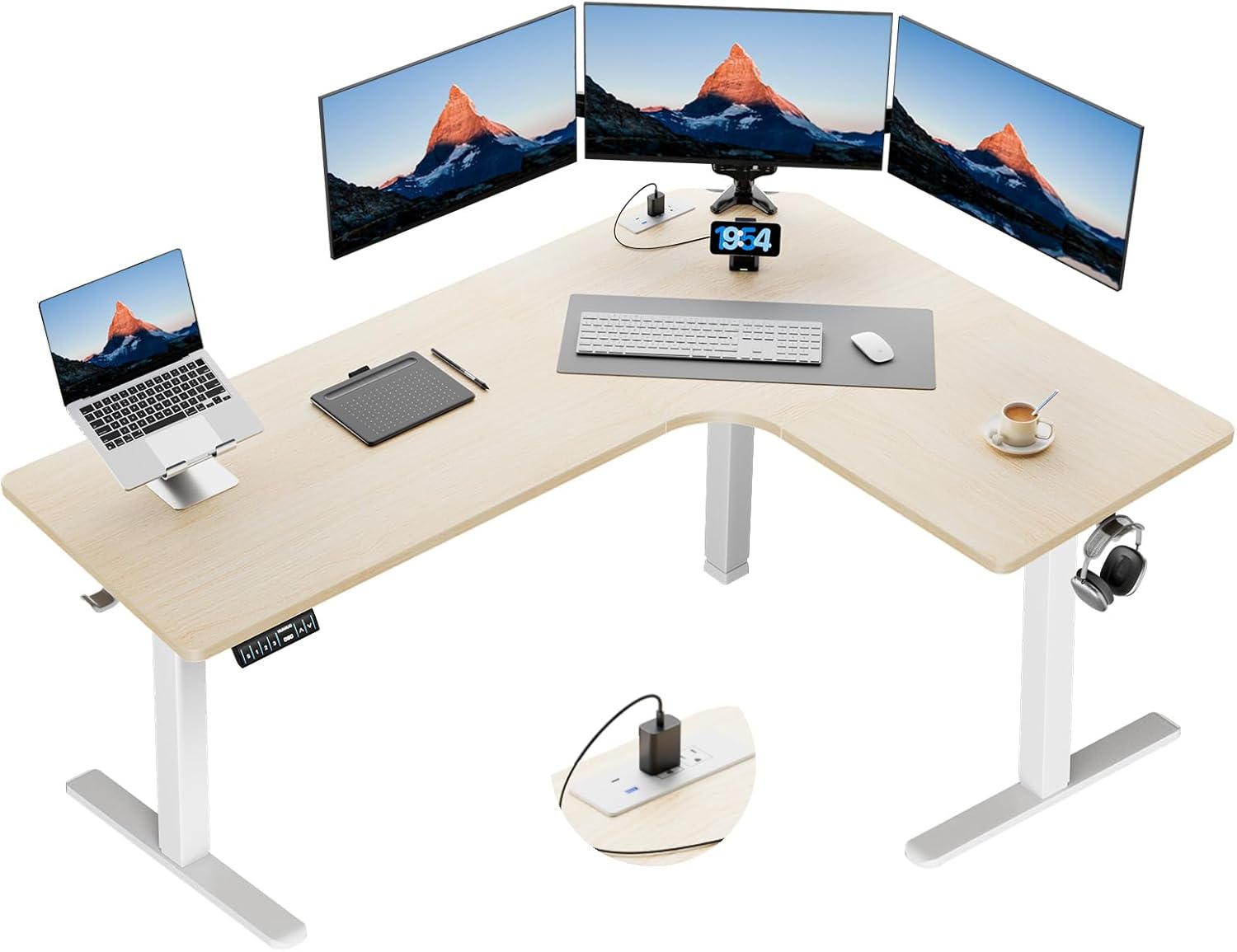 L - shaped Series Standing Desk - Triple Spliced Desktop