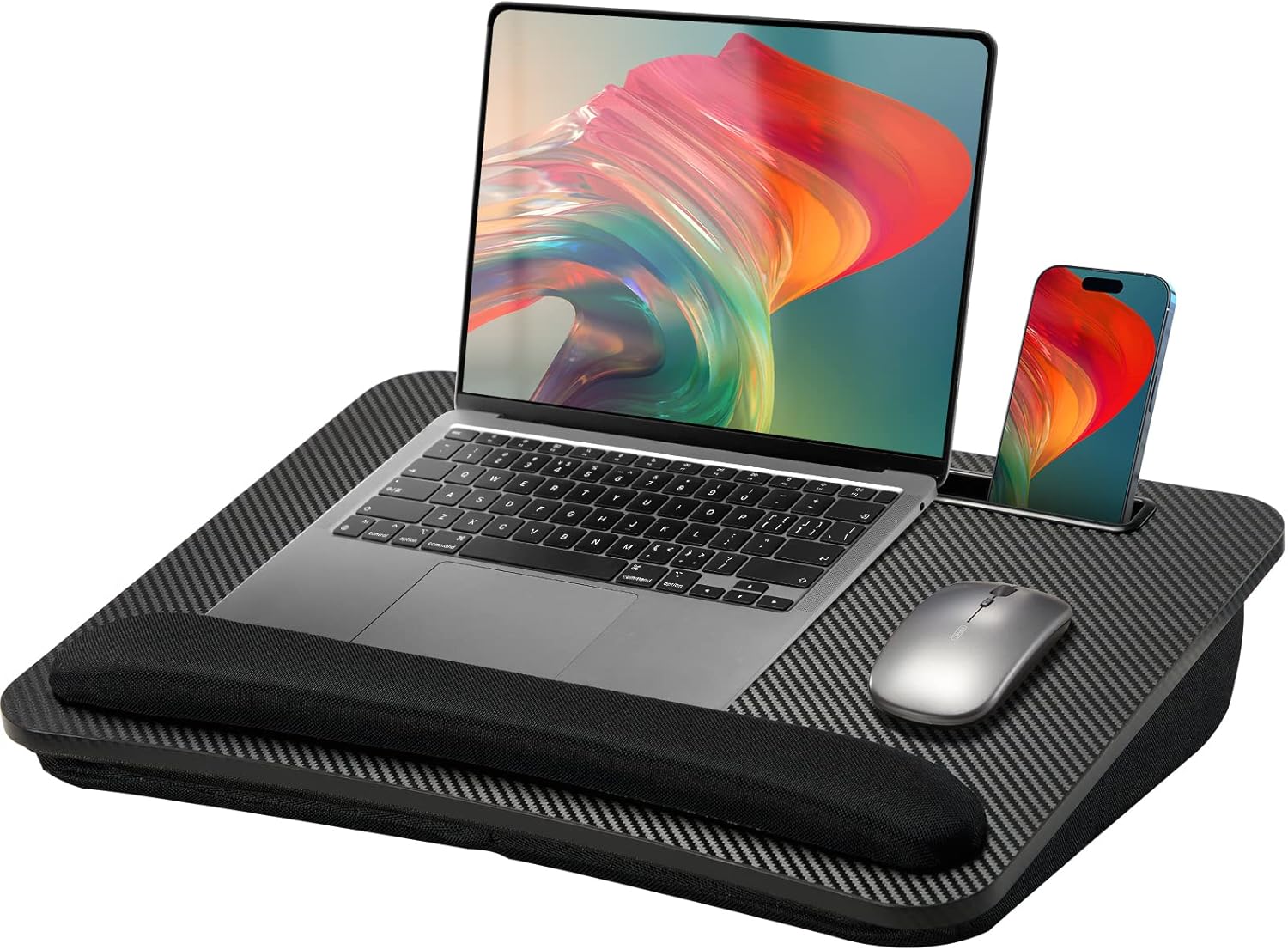 Bamboo Lap Desk With Pillow Cushion - Foldable Laptop Stand Tray For Bed, Home Office (Fits Up To 14" Laptops)