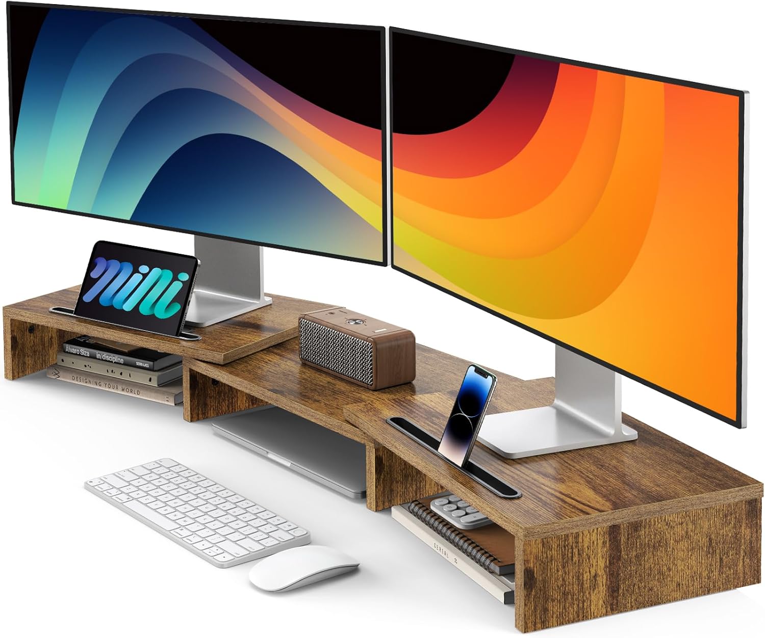 MDF Material Dual Monitor Stand - Brown