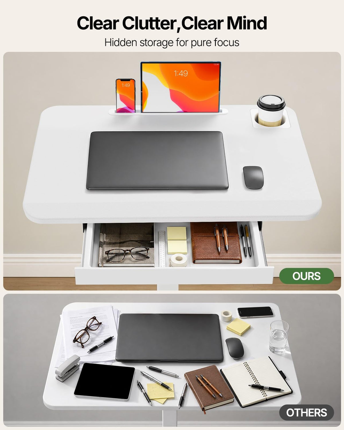 Mobile Standing Desk with Drawer - 27.6"x19.7"