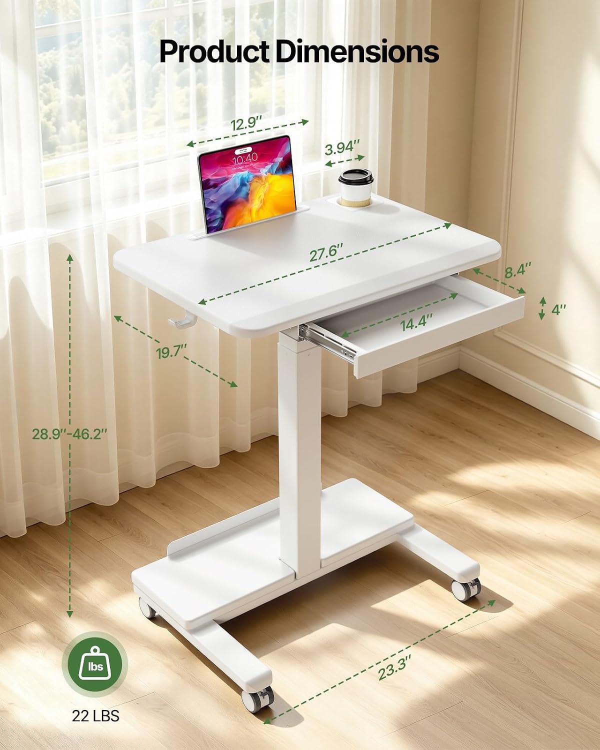 Mobile Standing Desk with Drawer - 27.6"x19.7"