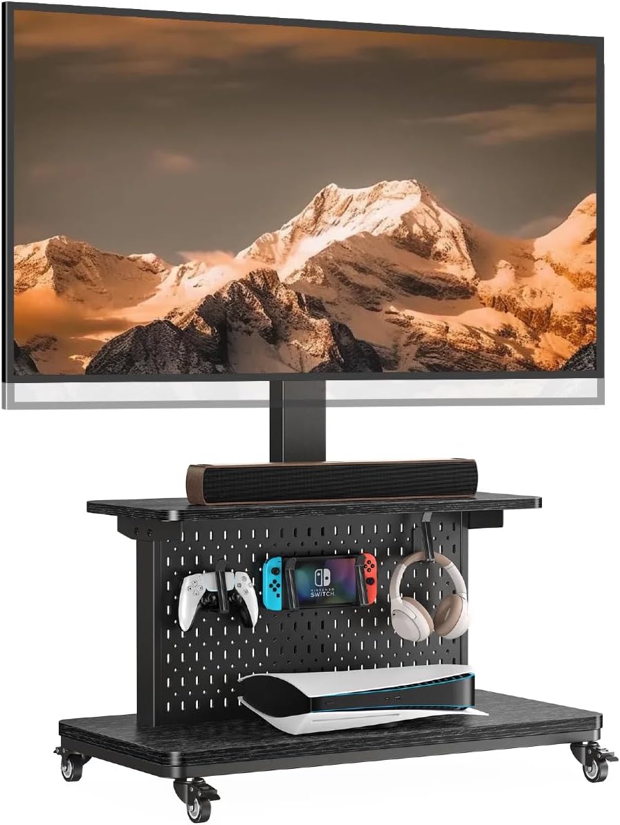 Pegboard Gaming Mobile TV Stand - Upgraded with Remote - Controlled Lift