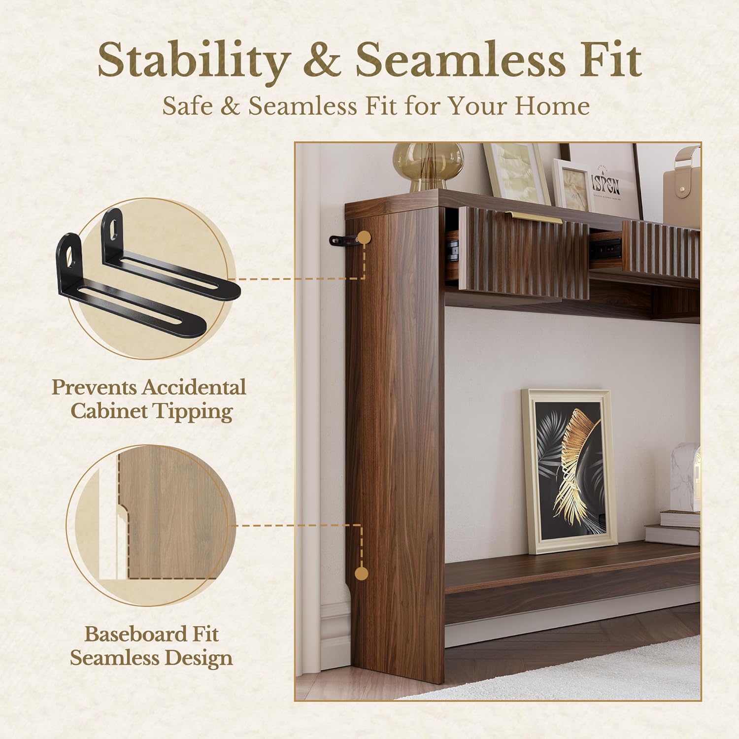 Premium Chene Sofa Table - Fluted - Dark Walnut
