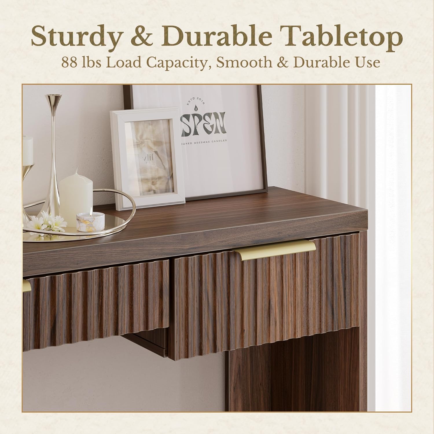 Premium Chene Sofa Table - Fluted - Dark Walnut