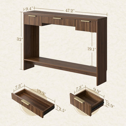 Premium Chene Sofa Table - Fluted - Dark Walnut
