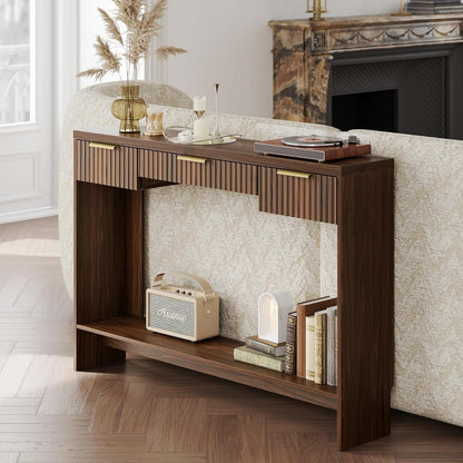 Premium Chene Sofa Table - Fluted - Dark Walnut