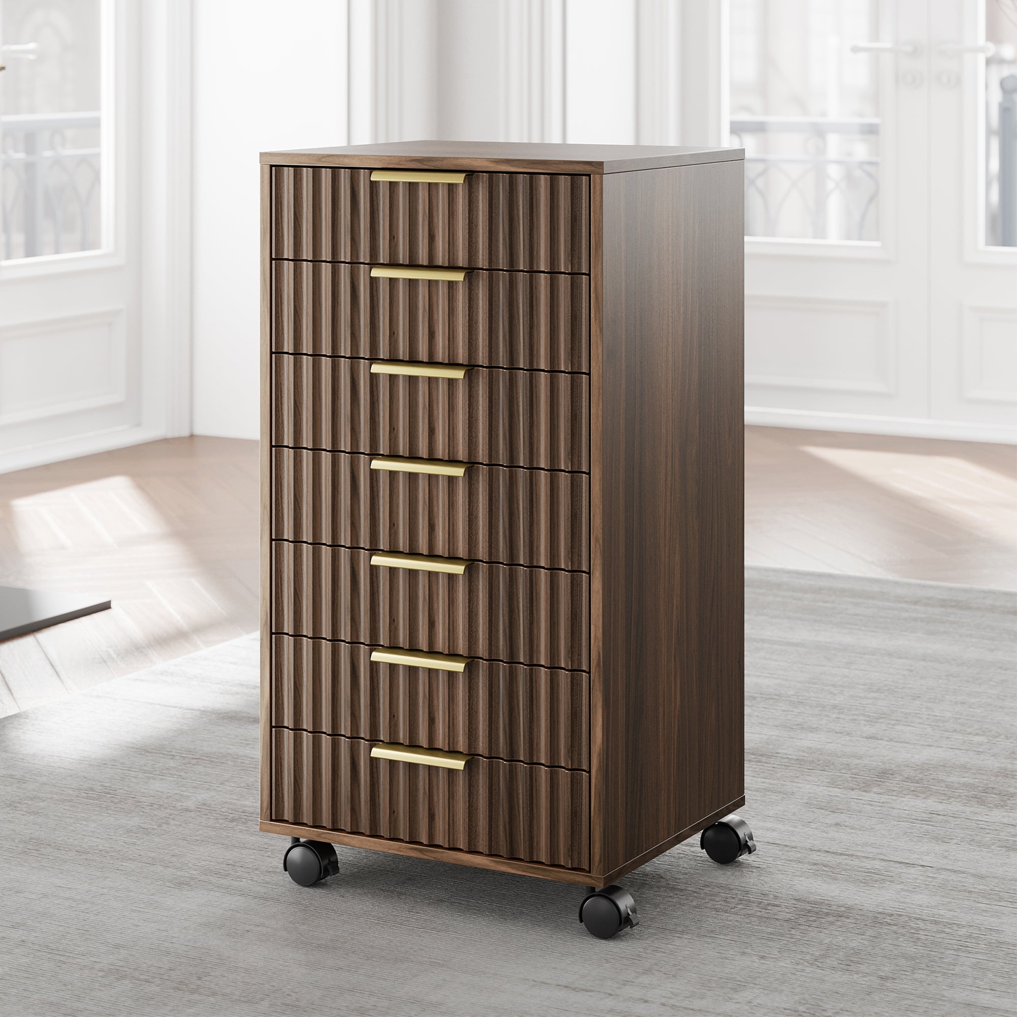 Premium Fable Cabinet - Fluted - Dark Walnut