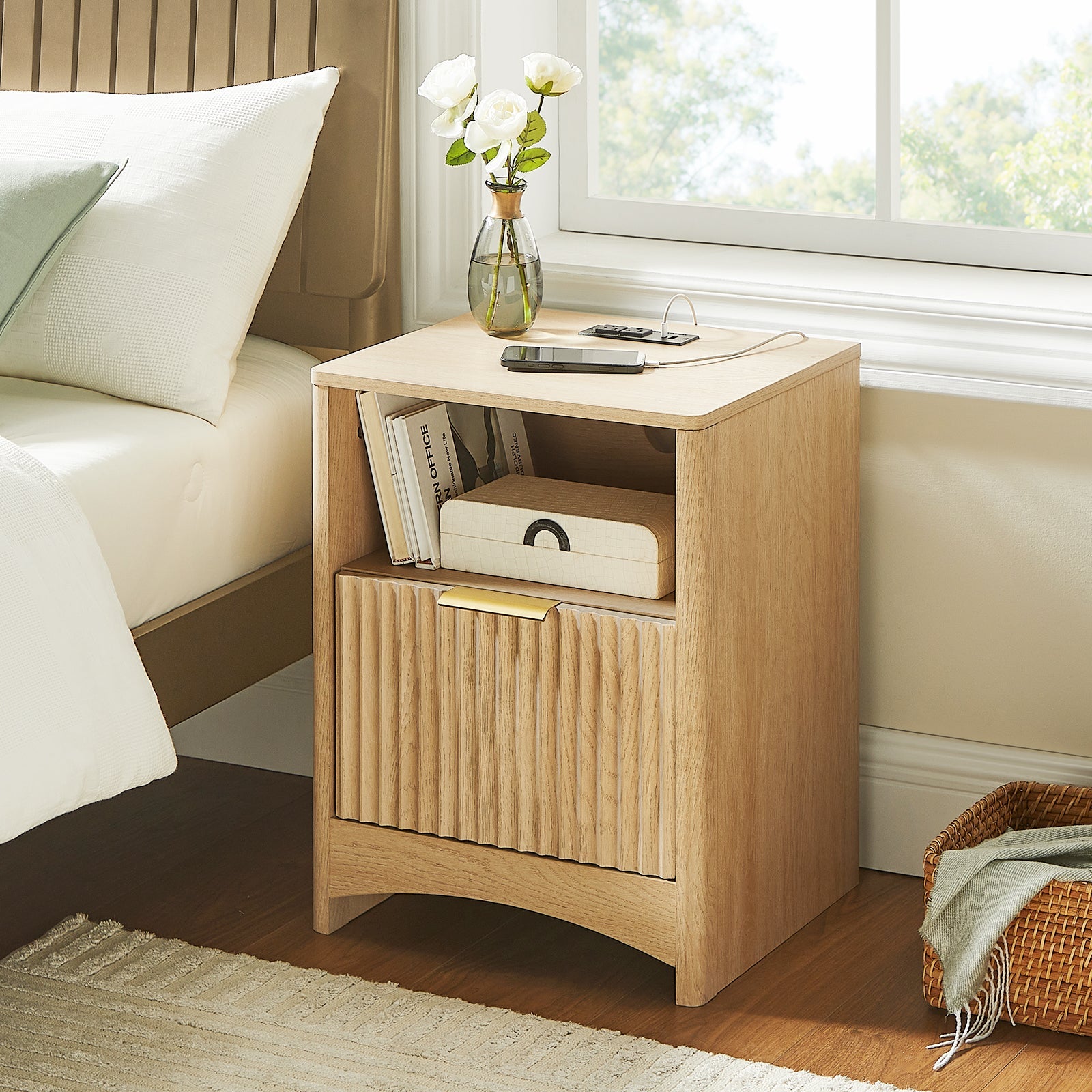 Premium Glint Pro Cabinet - Fluted - Natural Oak