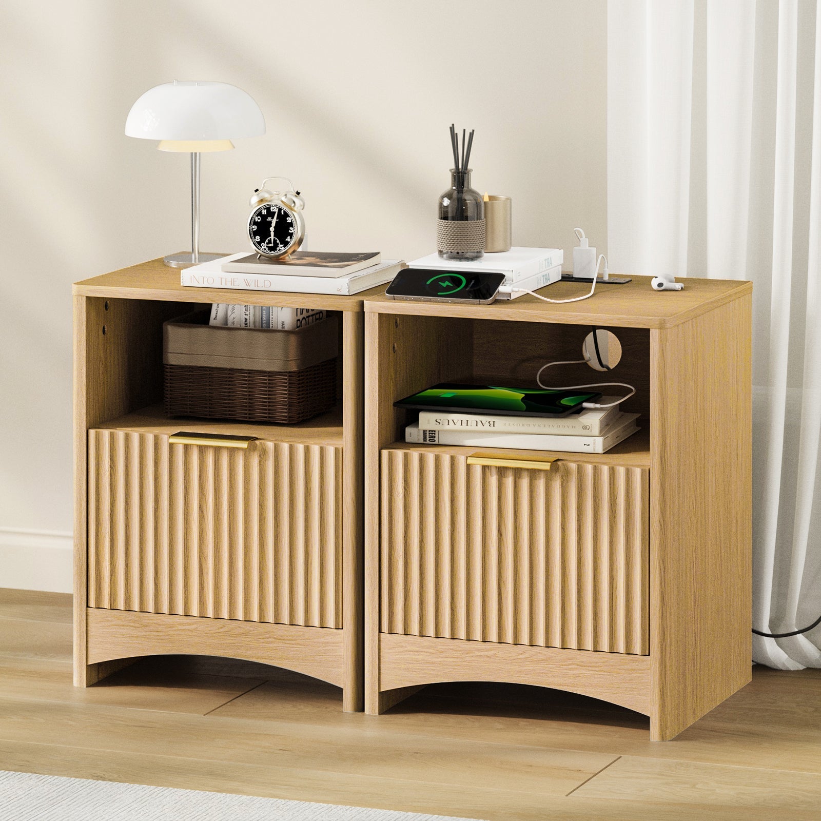 Premium Glint Pro Cabinet - Fluted - Natural Oak