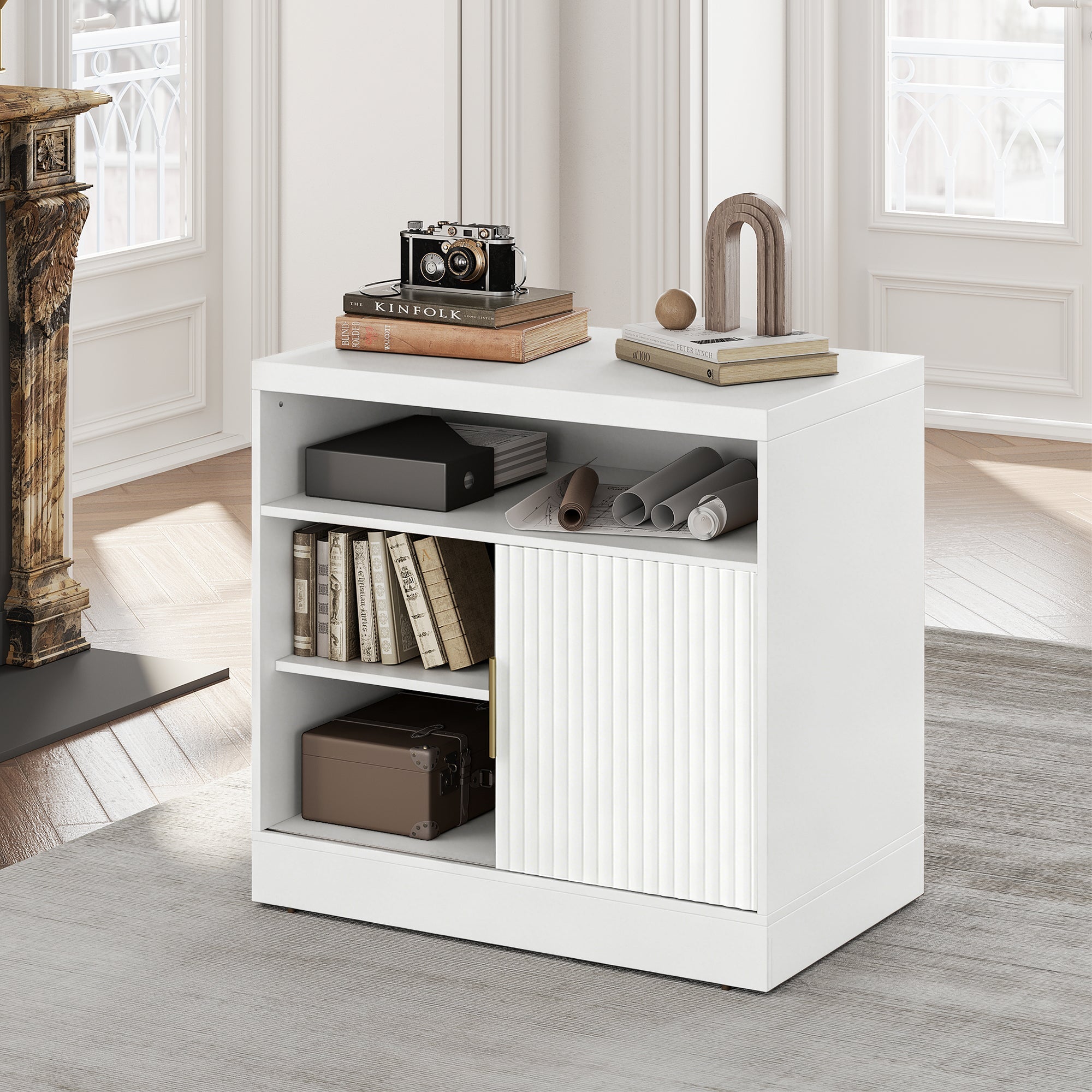 Premium Serein Cabinet - Fluted - White