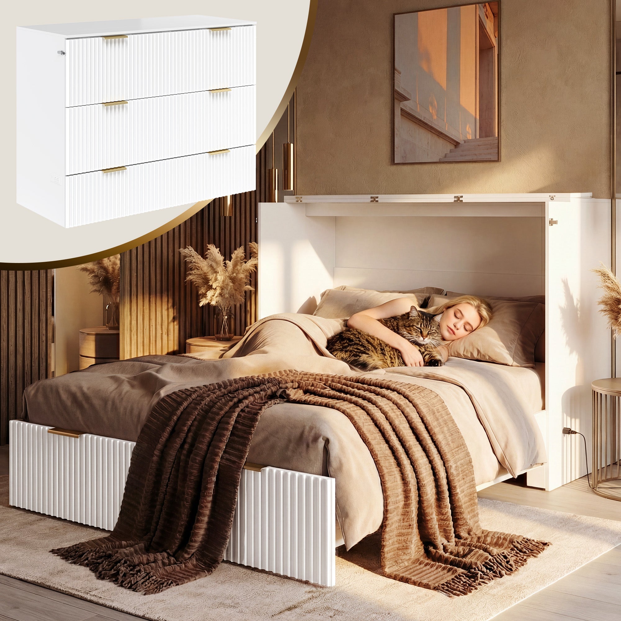 Premium Terra - Twin Cabinet Bed - Fluted - White
