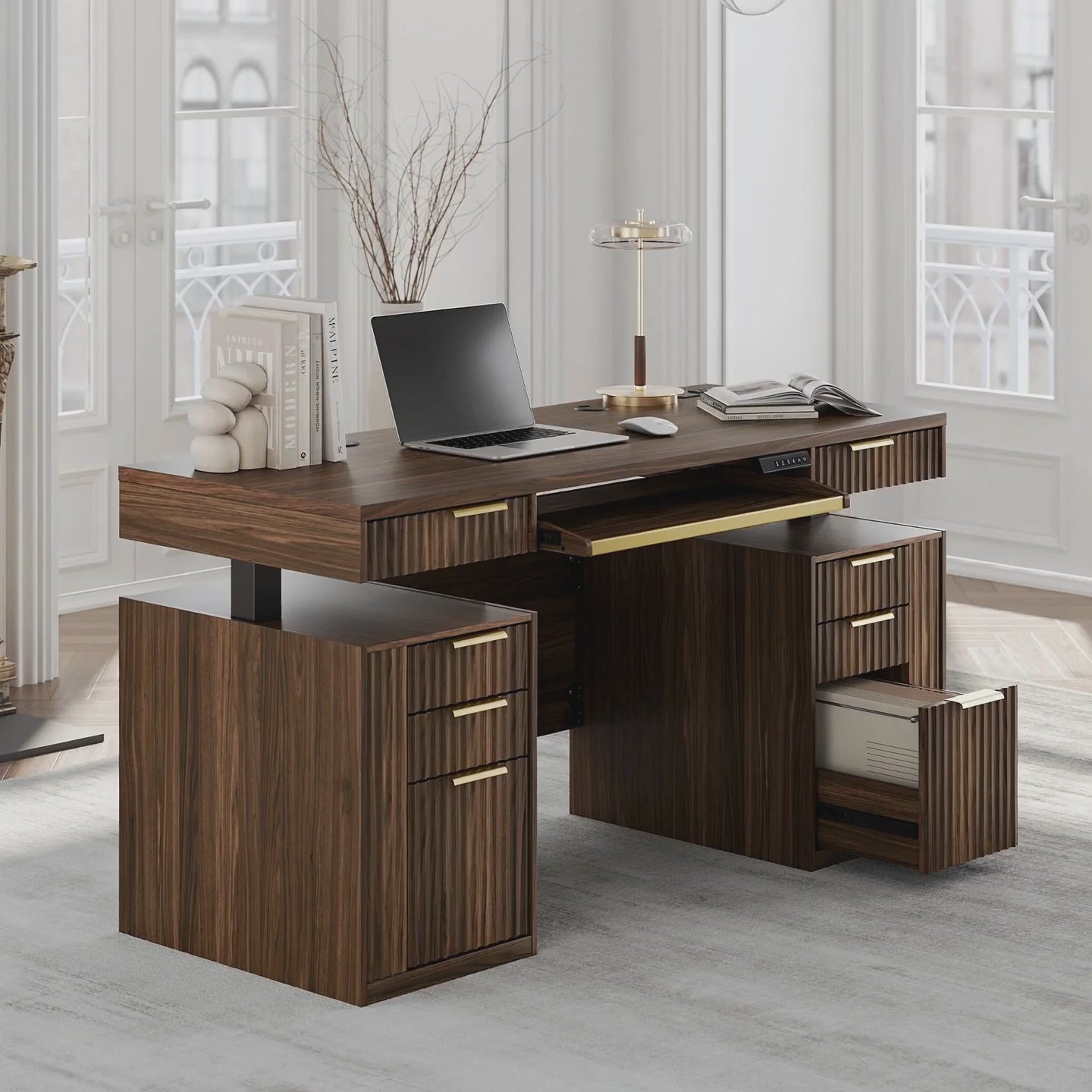 Load video: 59" Premium Henge Standing Desk