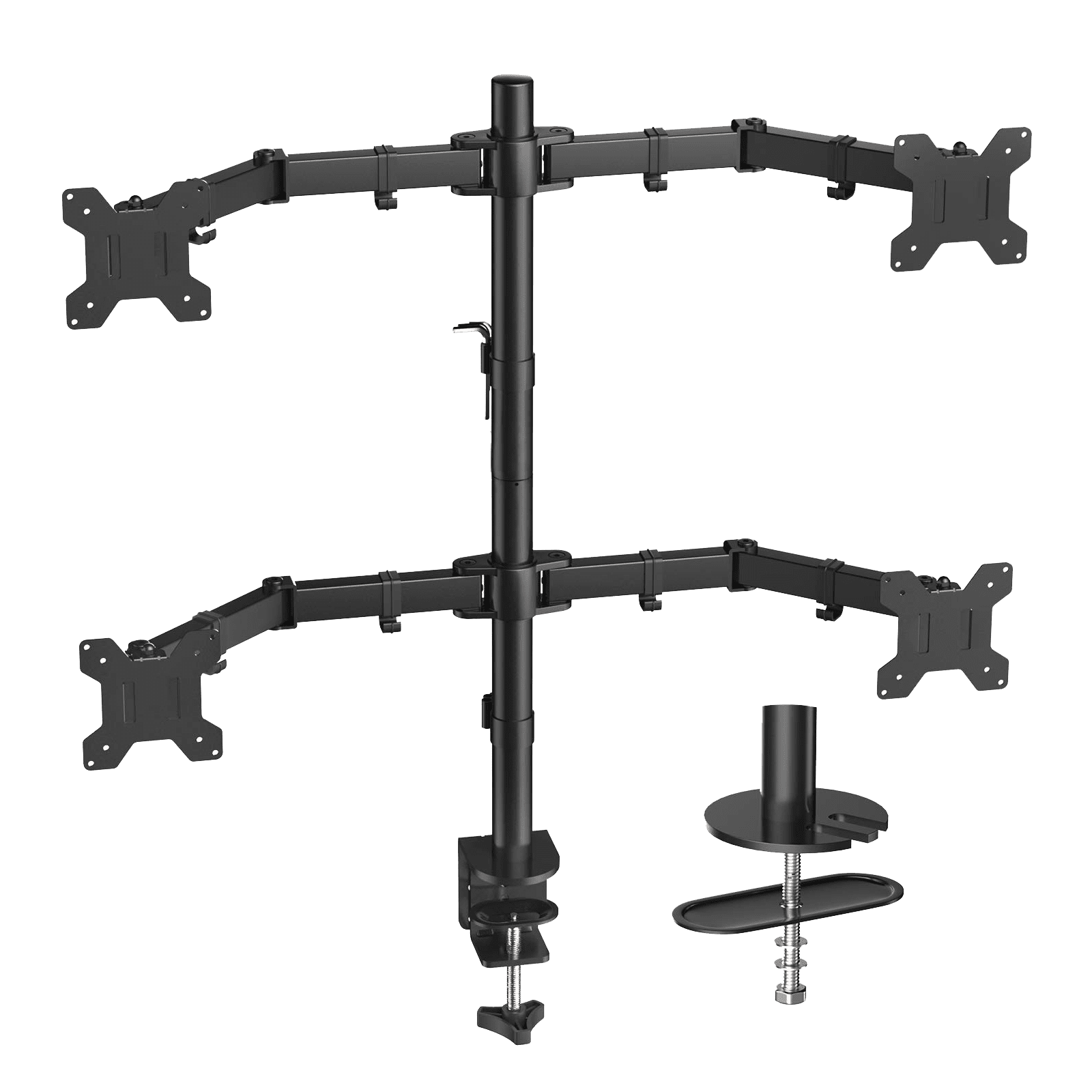QF2 Quad Monitor Stand: 4 Monitor Desk Mount for 13 - 27 Inch Screens - 
