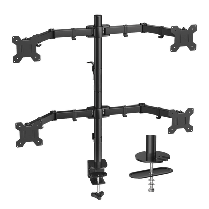 QF2 Quad Monitor Stand: 4 Monitor Desk Mount for 13 - 27 Inch Screens - 
