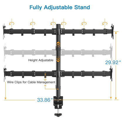 QF2 Quad Monitor Stand: 4 Monitor Desk Mount for 13 - 27 Inch Screens - 