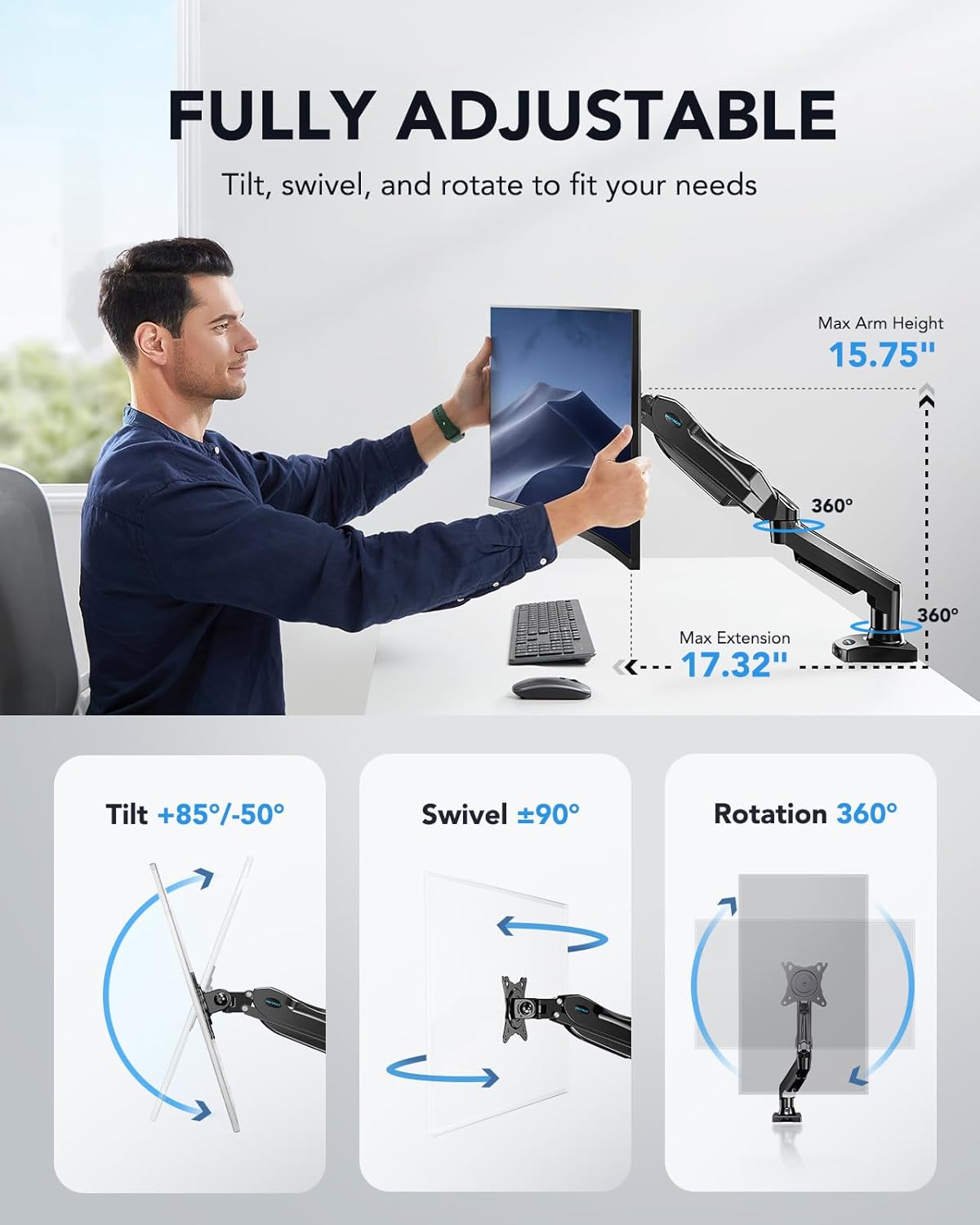 SS6 Essential Single Monitor Mount - White