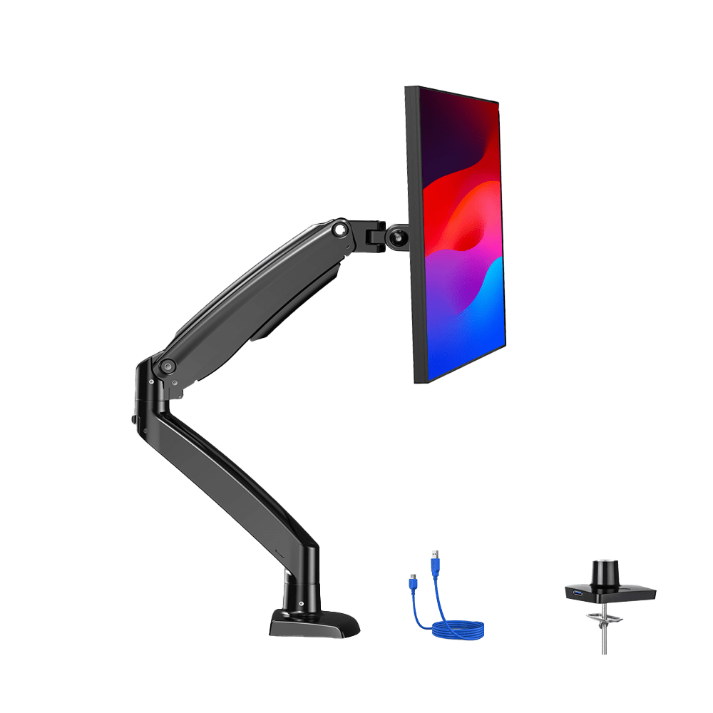 SS7 Single Monitor Arm with USB Ports - Black