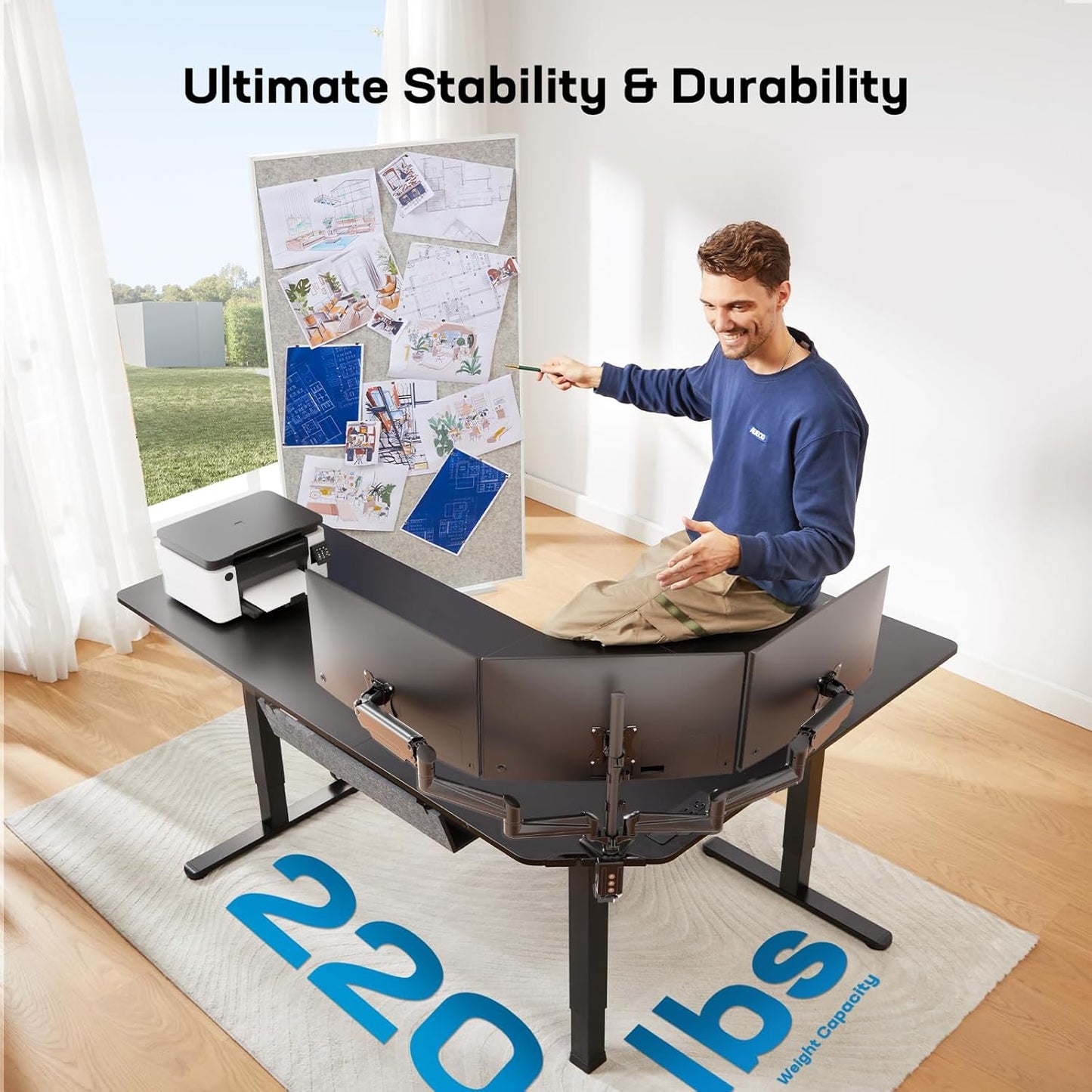 Standard L - Shaped Standing Desk - Black