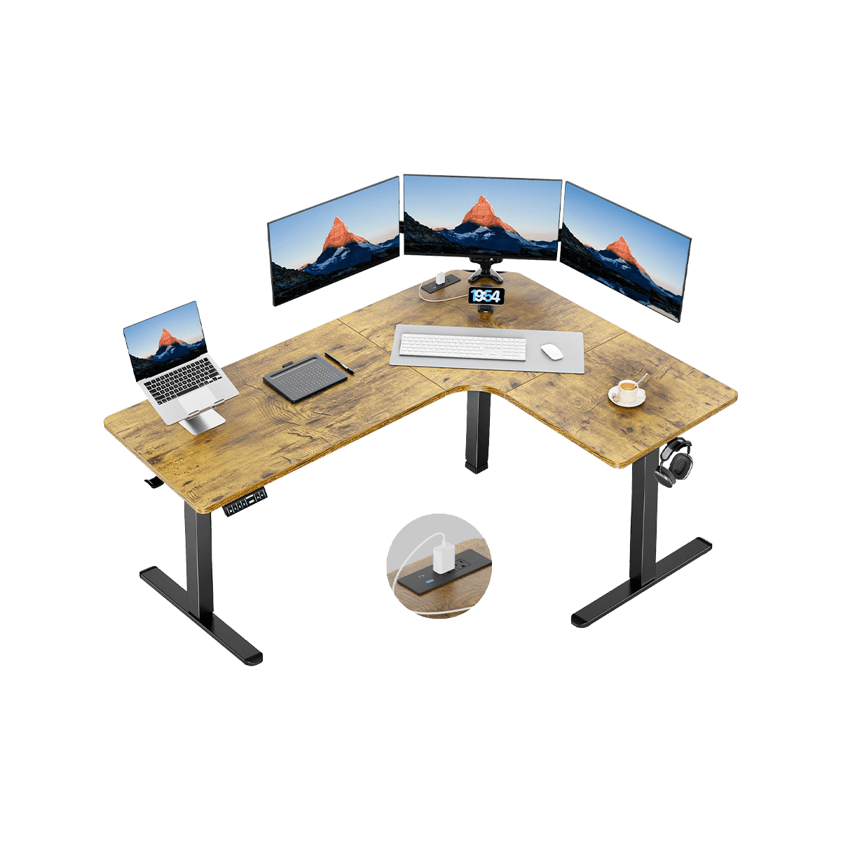 Standard L - Shaped Standing Desk - Vintage Brown