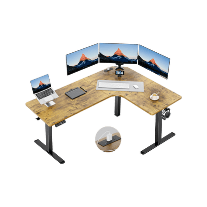 Standard L - Shaped Standing Desk - Vintage Brown