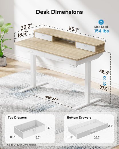 Standing Desk with 4 Drawers - 48 x 30 inch