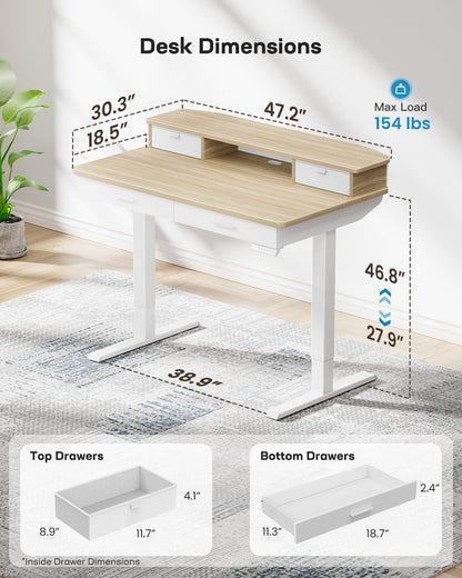 Standing Desk with 4 Drawers - 48 x 30 inch