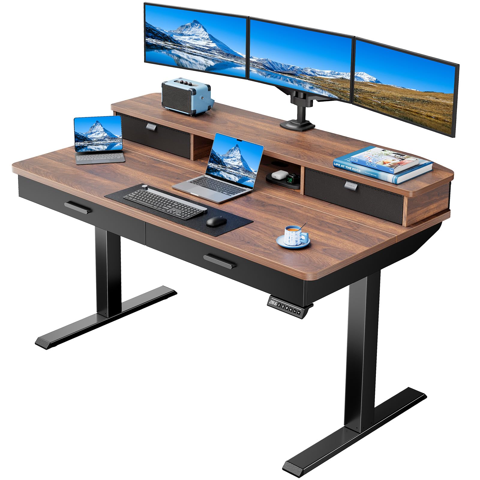 Standing Desk with 4 Drawers - 55 x 30 inch