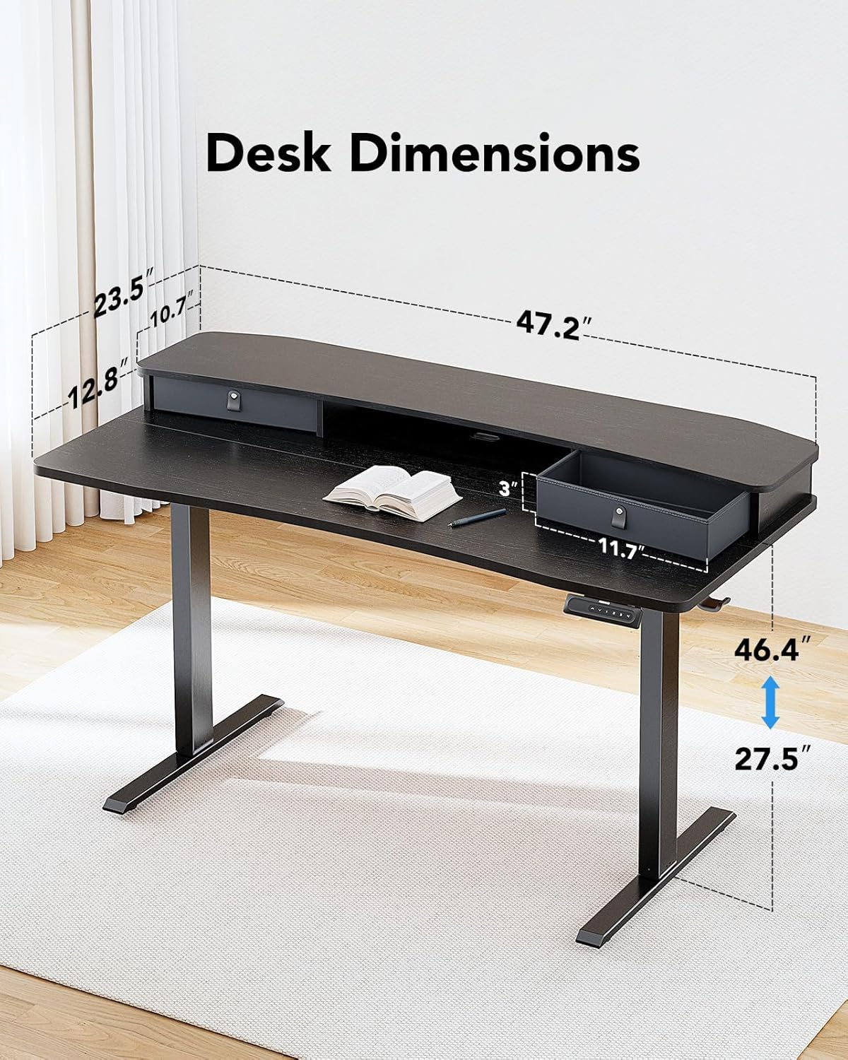 Standing Desk with Dual Riser & Drawers - 48" x 24"