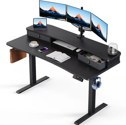 Standing Desk with Dual Riser & Drawers - 55" x 26"