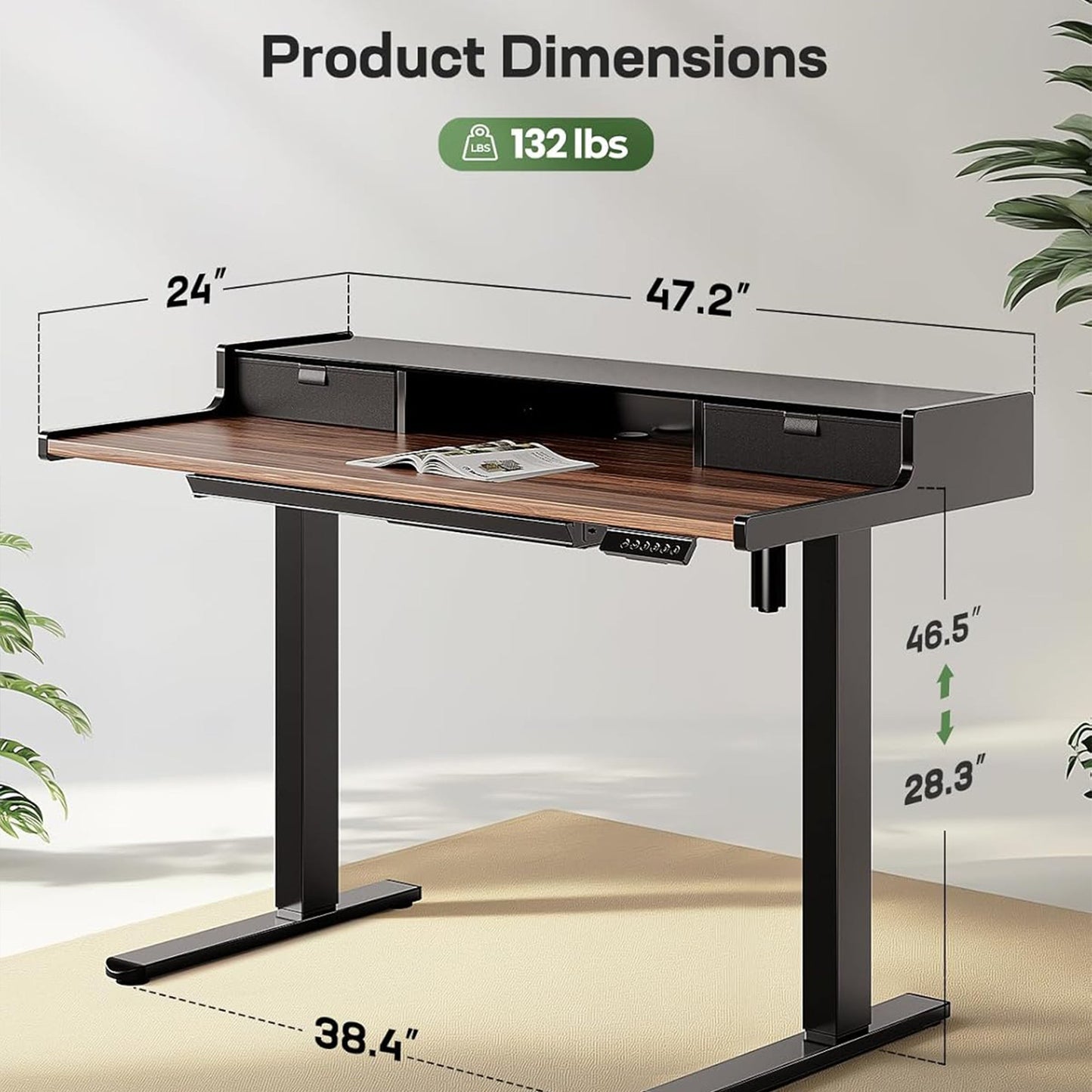 Standing Desk with Multi Drawers - 48" x 24"
