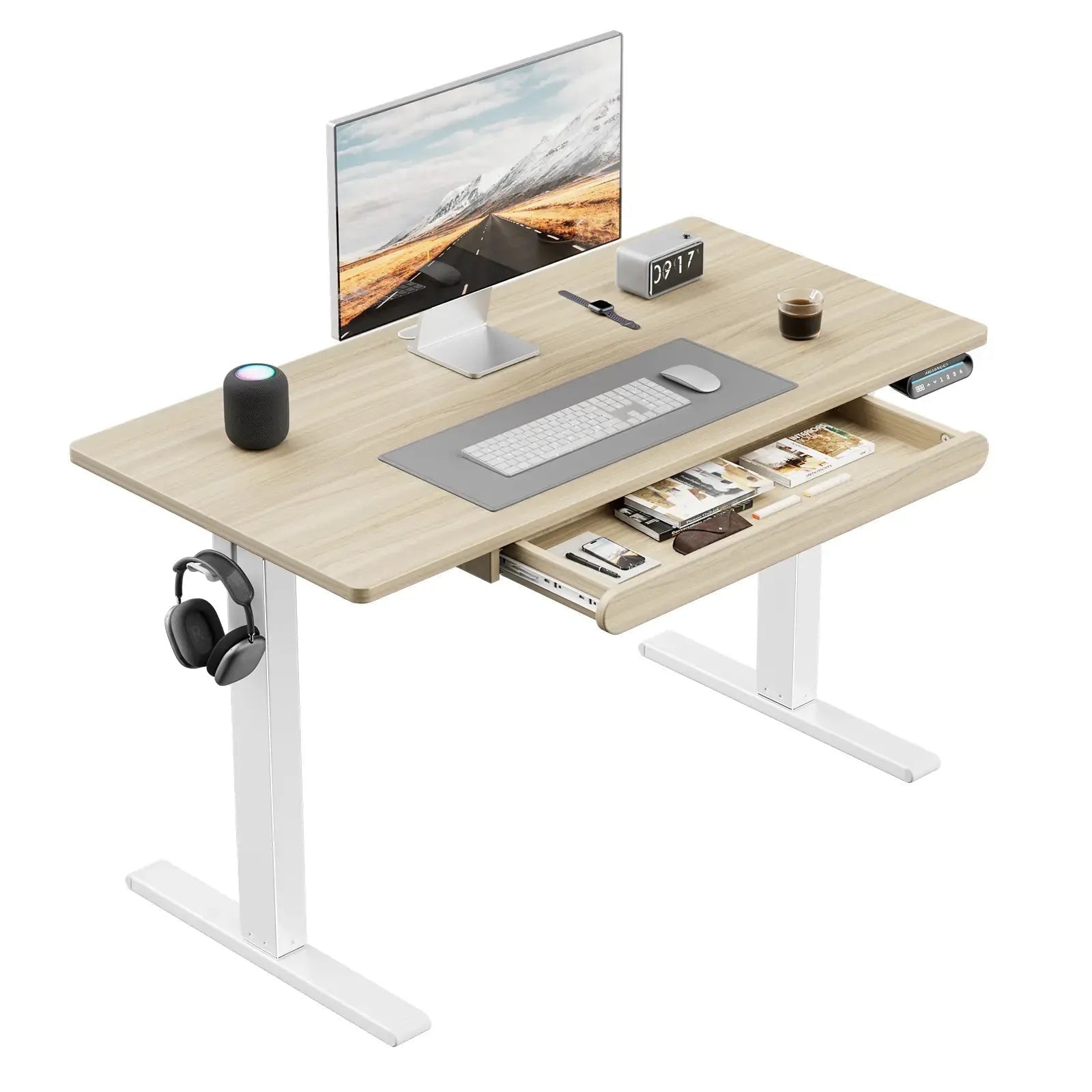 Standing Desk with Storage Drawer - Walnut