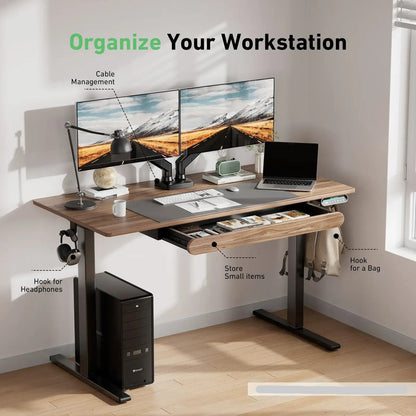 Standing Desk with Storage Drawer - Walnut